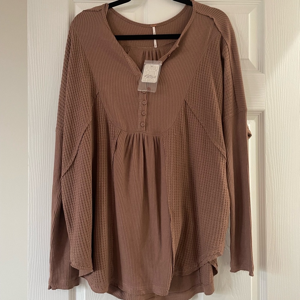 Free People Brown Long Sleeve Top
